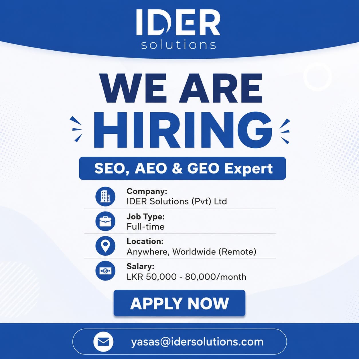 Search Engine Optimization (SEO) Expert position at IDER Solutions
